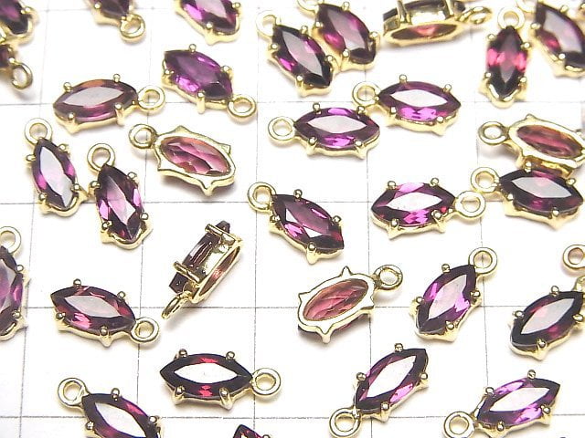 Hochwertiger Rhodolith Granat AAA Zargenfassung Marquise Facettiert 8x4mm 18KGP 2 Stück