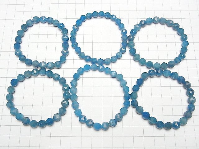 Hochwertig! Blauer Apatit AA++ Stern Facettierte Rund 8mm Armband