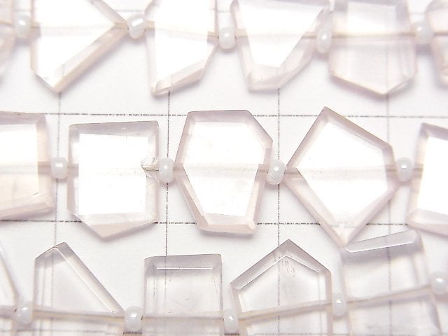 高品質AAA級玫瑰石英-粗切片刻面1串珠子 (約7英吋/18公分)
