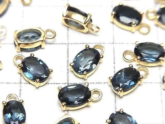 高品質倫敦藍托帕石 AAA 級包鑲橢圓刻面 7x5 公釐 18KGP 2 件