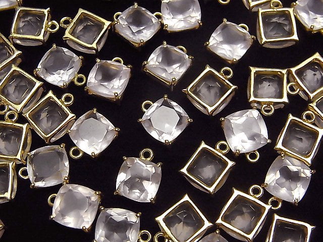 Hochwertiger Rosenquarz AAA Fassung Quadrat Facettiert 8x8mm 18KGP 1Stück