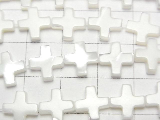 珍珠母貝MOP白色十字架10x10mm 1串珠子 (約15英吋/37公分)