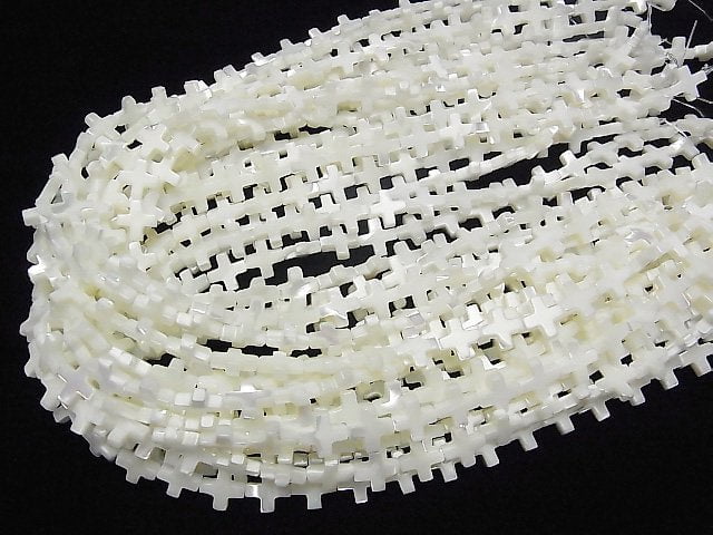 Perlmutt MOP Weißes Kreuz 10x10mm 1Strang Perlen (ca. 15 Zoll/37 cm)