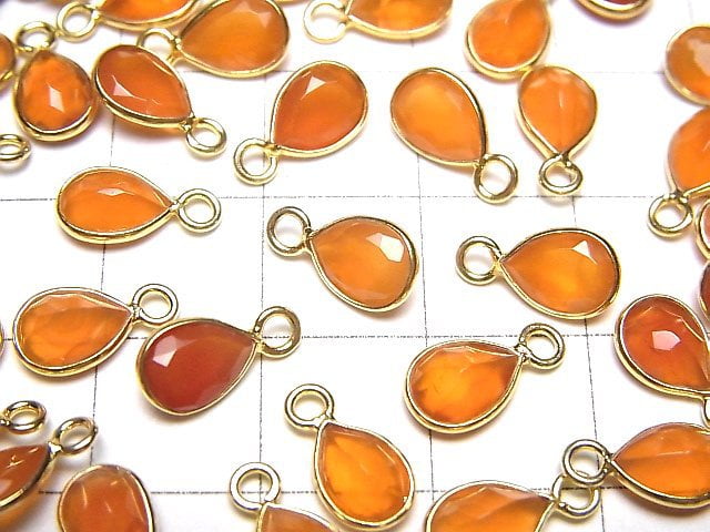 高品質紅玉髓 AAA 包鑲梨形刻面 7x5 公釐 18KGP 4 件
