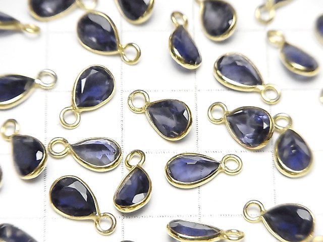 高品質堇青石 AAA 級包鑲梨形刻面 8x5.5mm 18KGP 3件