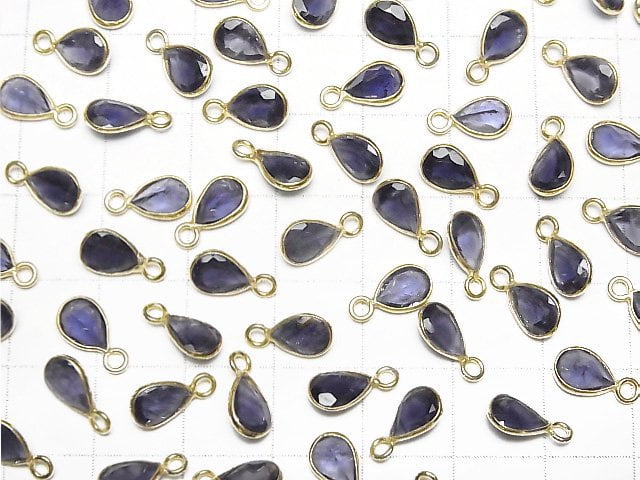 Hochwertiger Iolith AAA Zargenfassung Birnenform facettiert 8x5,5mm 18KGP 3 Stück