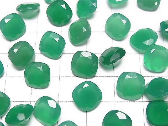 Hochwertiger grüner Onyx AAA lose Stein quadratisch facettiert 10x10mm 2 Stück