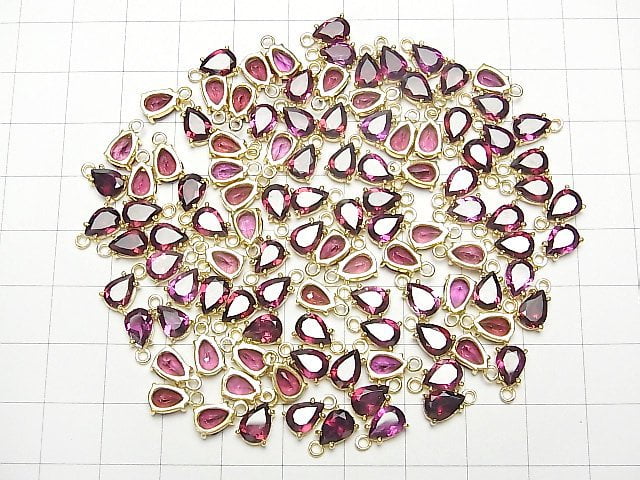 Hochwertiger Rhodolith Granat AAA Zargenfassung Birnenform facettiert 7x5mm 18KGP 2Stk