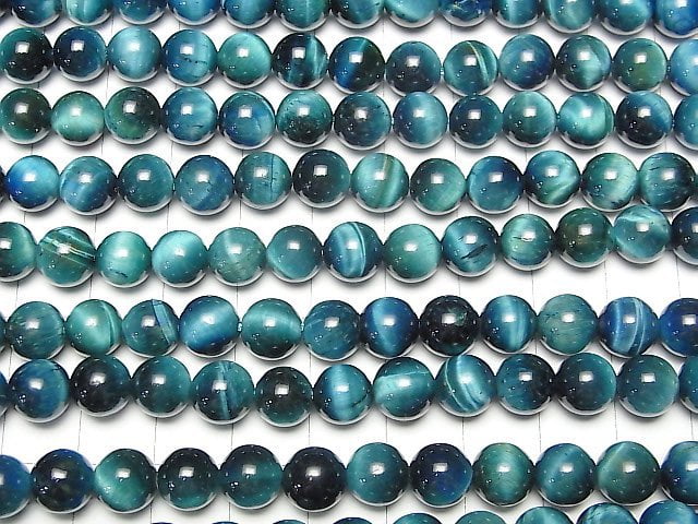 Blaugrüner Tigerauge AA++ Rund 8mm 1Strang Perlen (ca. 15 Zoll/36 cm)