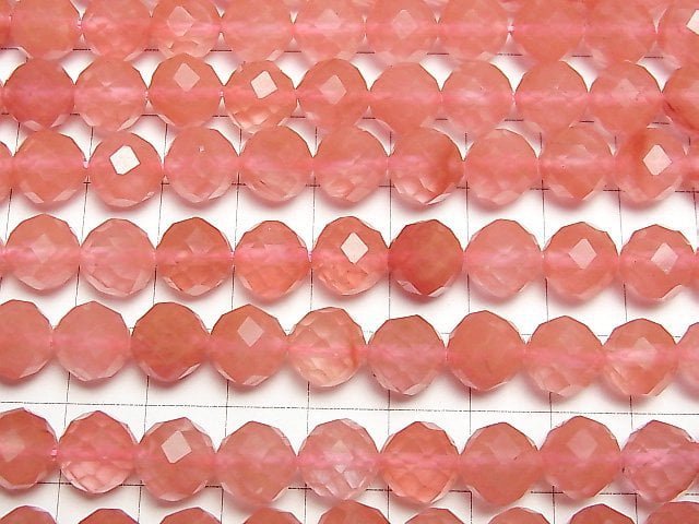 Hochwertig! Kirschquarzglas 64 facettiert rund 10mm 1 Strang Perlen (ca. 37m)