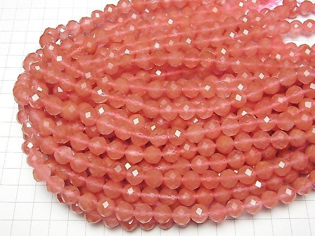 Hochwertig! Kirschquarzglas 64 facettiert rund 10mm 1 Strang Perlen (ca. 37m)