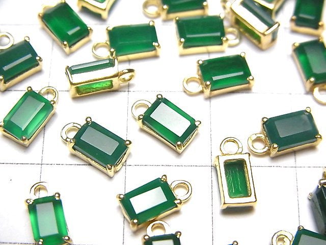 高品質綠瑪瑙 AAA 包鑲長方形刻面 7x5 公釐 18KGP 2 件