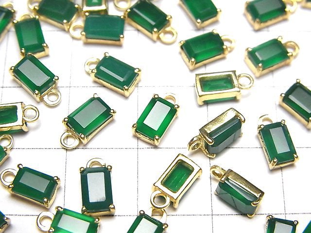Hochwertiger grüner Onyx AAA Zargenfassung Rechteckig Facettiert 7x5mm 18KGP 2 Stück