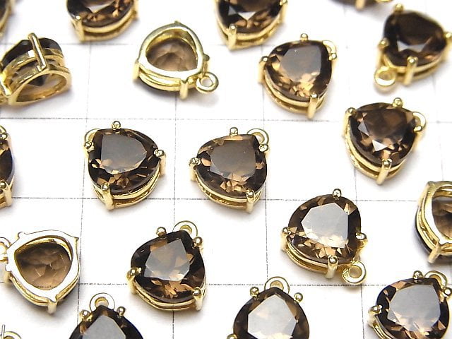 Hochwertiger Rauchquarz AAA Zargenfassung Kastanienform facettiert 8x8mm 18KGP 1Stk