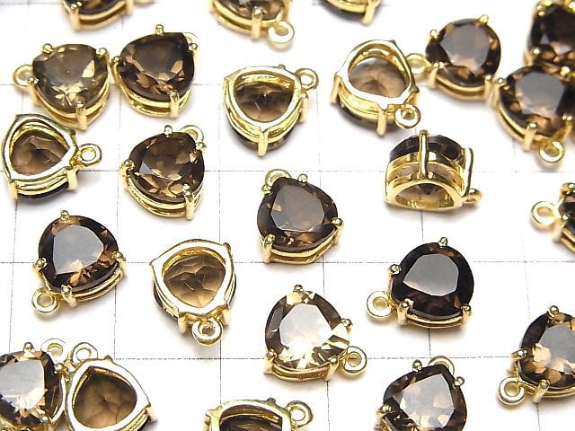 Hochwertiger Rauchquarz AAA Zargenfassung Kastanienform facettiert 8x8mm 18KGP 1Stk