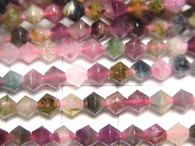 高品質!多色碧璽 AA++ 算盤切割 4x4x3.5mm 1串珠子 (約15英吋/37公分)