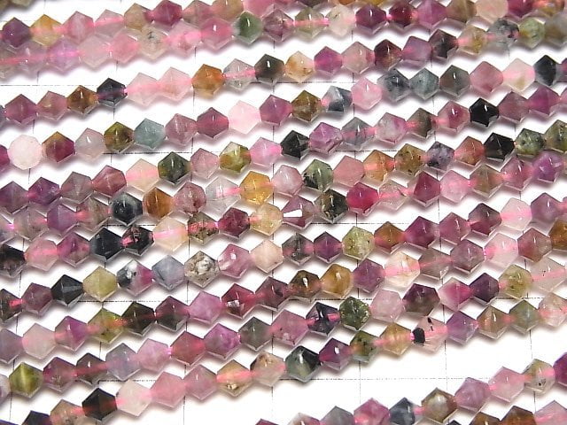 Hochwertig! Multicolor Turmalin AA++ Abakus-Schliff 4x4x3.5mm 1strang Perlen (ca. 15 Zoll/37 cm)