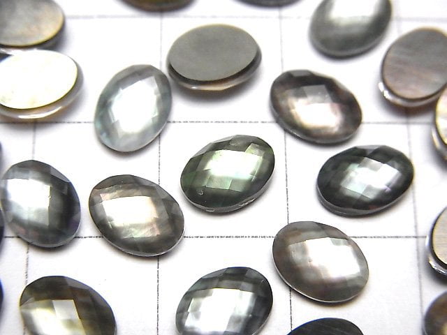黑貝殼 x 水晶 AAA 橢圓刻面蛋面 8x6mm 3顆
