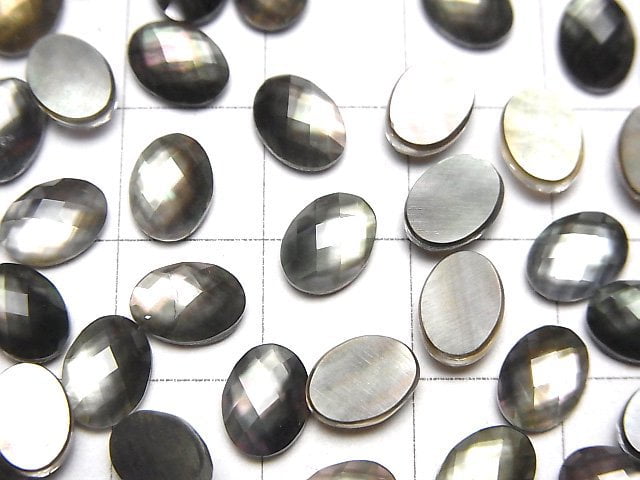 Schwarze Muschel x Kristall AAA- Oval Facettierter Cabochon 8x6mm 3 Stück