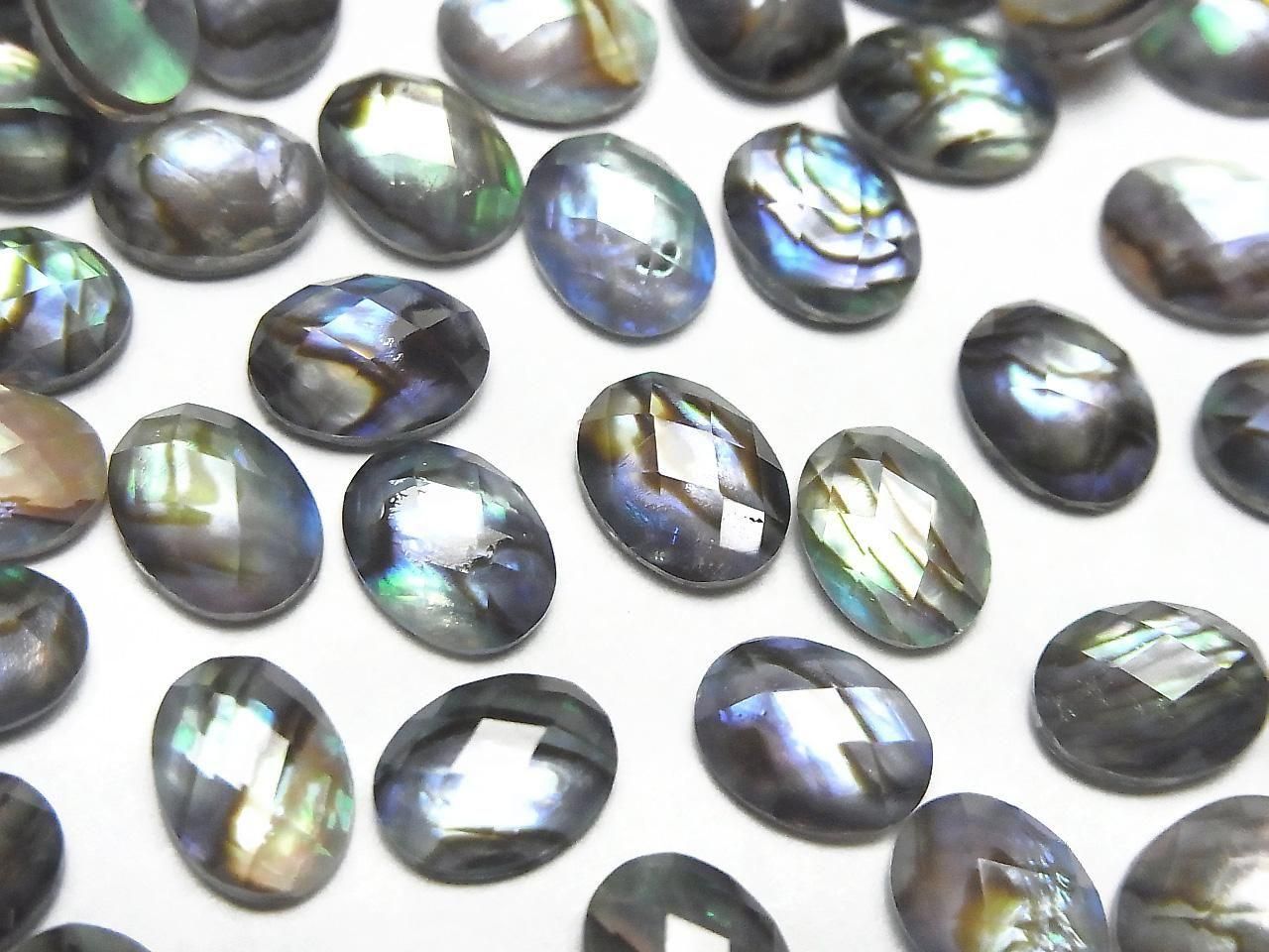 Coque d'ormeau x Cristal de roche AAA - Cabochon ovale facetté 8x6mm 3 pièces