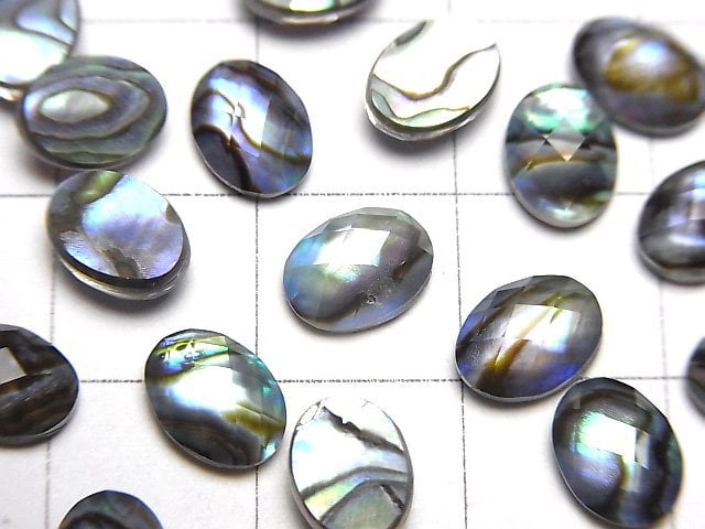 鮑魚貝殼 x 水晶 AAA 橢圓刻面蛋面 8x6mm 3顆