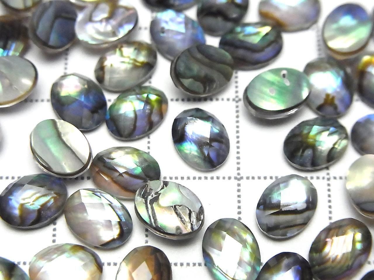 Coque d'ormeau x Cristal de roche AAA - Cabochon ovale facetté 8x6mm 3 pièces
