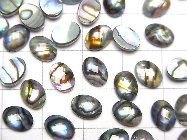Abalone-Muschel x Kristall AAA- Oval Facettierter Cabochon 8x6mm 3 Stück