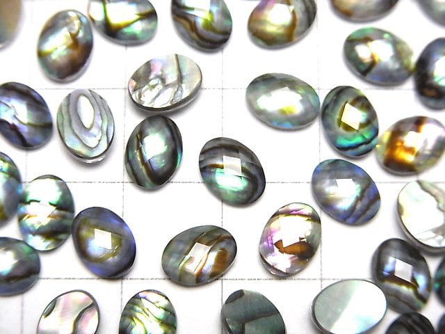 Abalone-Muschel x Kristall AAA- Oval Facettierter Cabochon 8x6mm 3 Stück