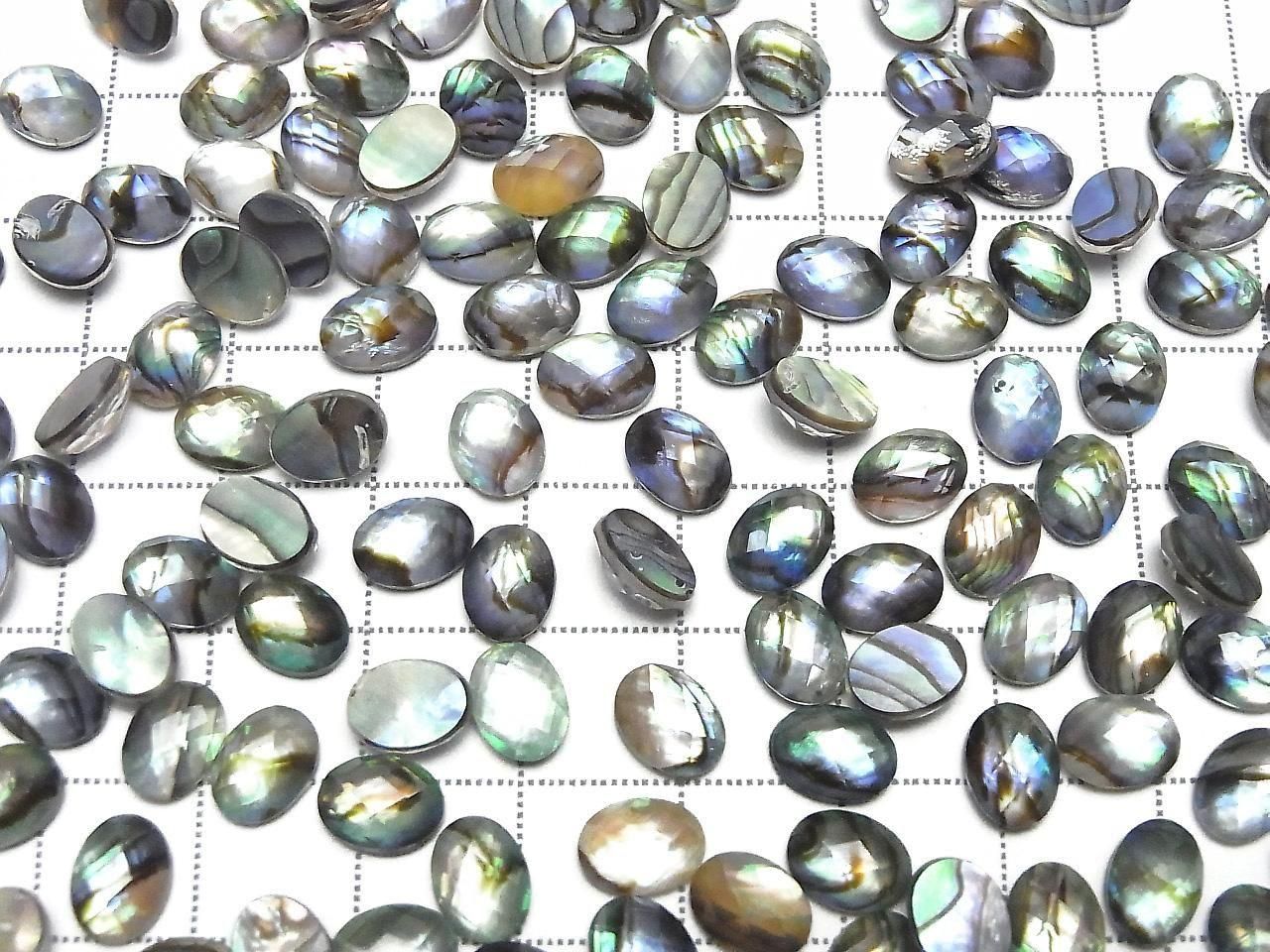 Coque d'ormeau x Cristal de roche AAA - Cabochon ovale facetté 8x6mm 3 pièces