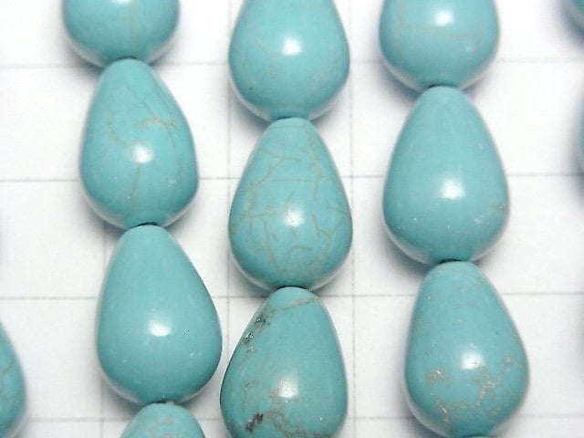 菱鎂礦土耳其石垂直孔水滴 (平滑) 14x10x10毫米 1串珠子 (約15英吋/37公分)