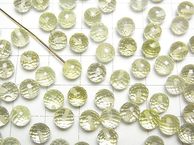 Hochwertiger Zitronenquarz AAA halb durchbohrtes Loch facettiert Rund 6mm 4Stücke
