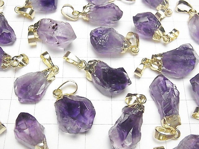 Amethyst-Spitze Grober Stein Nugget Anhänger Goldfarbe 2 Stück