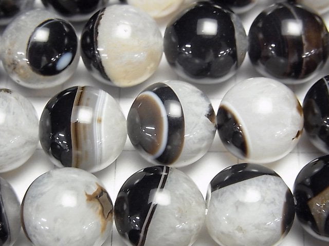 黑瑪瑙 x 石英圓珠 14mm 半串或 1 串 (約 15 英吋/37 公分)