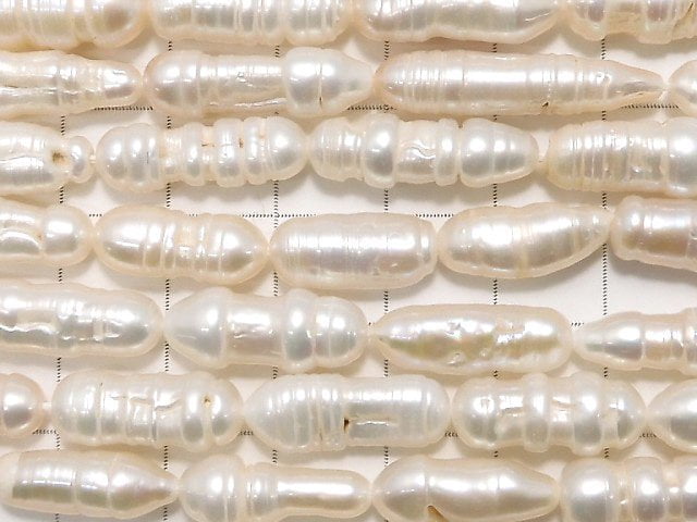 淡水米形珍珠 刻面珍珠 AA 異形 巴洛克 白色 1串珠子 (約15英吋/37公分)