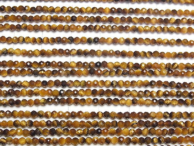 Hochwertig! Gelber Tigerauge AA++ Facettiert Rund 2mm 1 Strang Perlen (ca. 15 Zoll/38 cm)