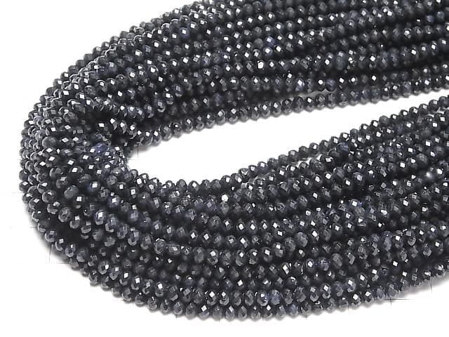 Hochwertig! Schwarzer Saphir AA++ Facettierte Knopf-Rondelle 4x4x3mm Halbe oder 1Strang Perlen (ca. 15 Zoll/37 cm)