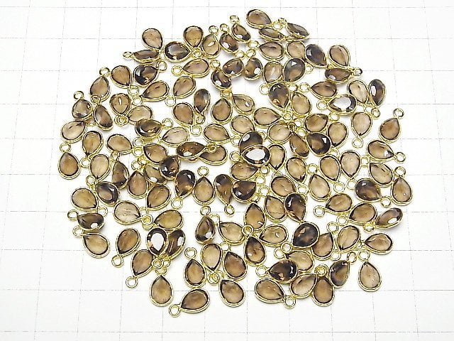 Hochwertiger Rauchquarz AAA- Zargenfassung Birnenform Facettiert 8x6mm 18KGP 4Stücke