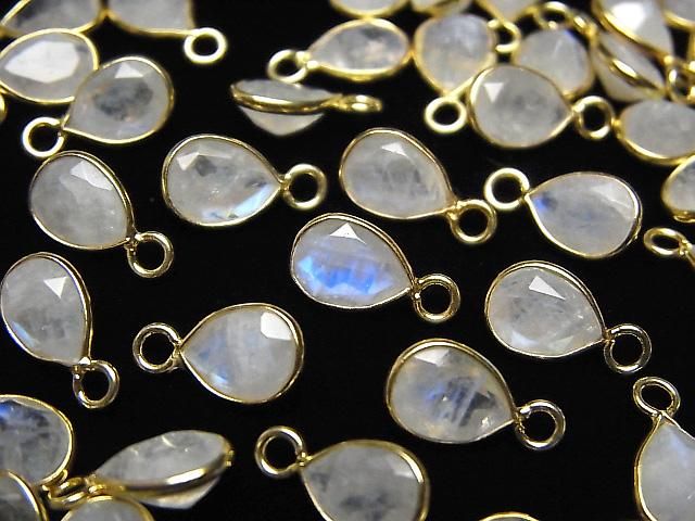 高品質彩虹月光石 AA++ 包鑲梨形刻面 8x6mm 18KGP 3顆