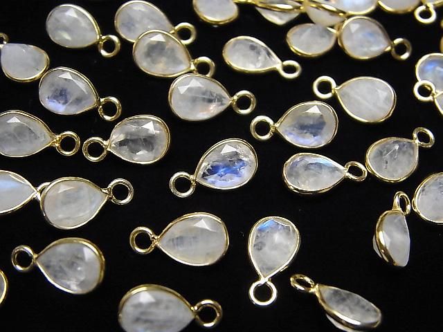 高品質彩虹月光石 AA++ 包鑲梨形刻面 8x6mm 18KGP 3顆