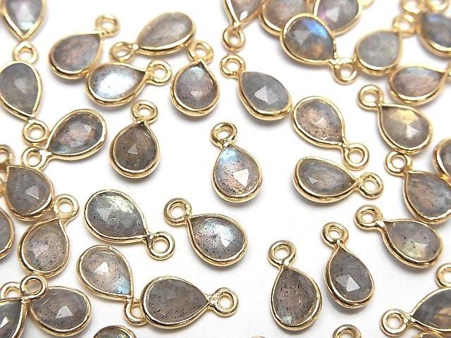高品質拉長石 AAA 包鑲梨形 7x5mm 玫瑰切割 18KGP 4顆