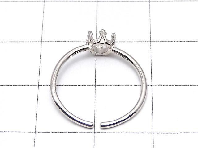 925純銀皇冠戒指托 (爪鑲) 圓形4mm 鍍銠 活圍 1個
