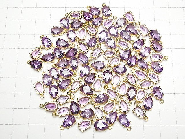 Hochwertiger Amethyst AAA Zargenfassung Tropfenform Facettiert 9x6mm 18KGP 1Stück