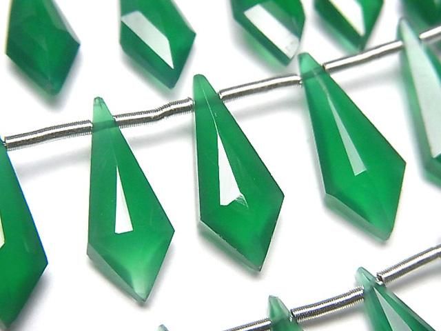 高品質綠瑪瑙 AAA 不規則鑽石形 15x6mm 1串珠子 (8顆)