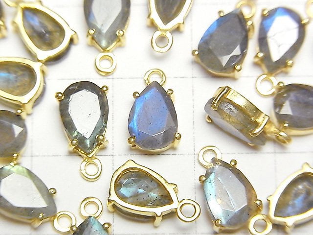高品質拉長石 AA++ 密鑲梨形刻面 9x6mm 18KGP 1件