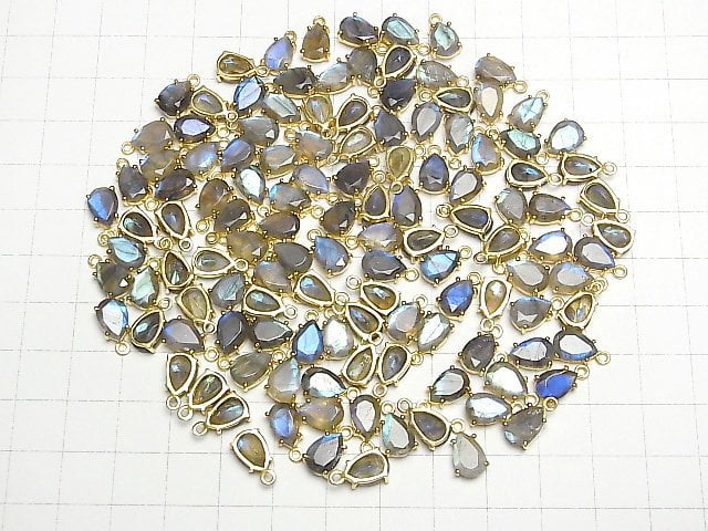 Hochwertiger Labradorit AA++ Zargenfassung Birnenform facettiert 9x6mm 18KGP 1Stück
