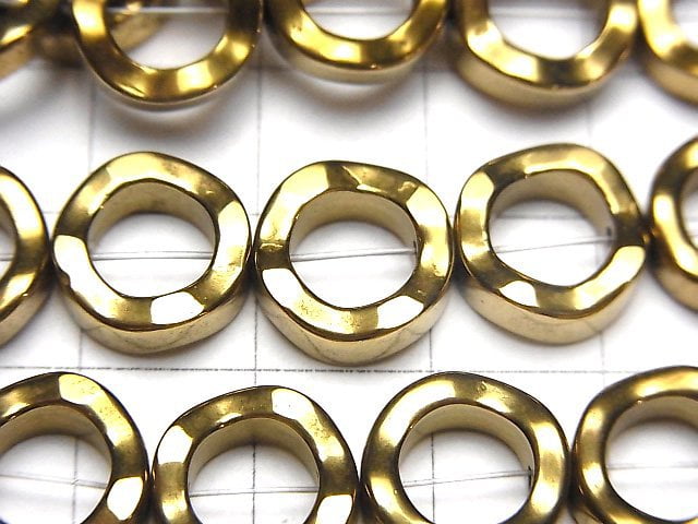 赤鐵礦異形切面錢幣珠(甜甜圈造型)12x12x4mm 鍍金 1串(約15英吋/37公分)