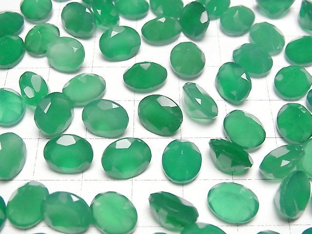 Hochwertiger grüner Onyx AAA lose Steine oval facettiert 10x8mm 3 Stück