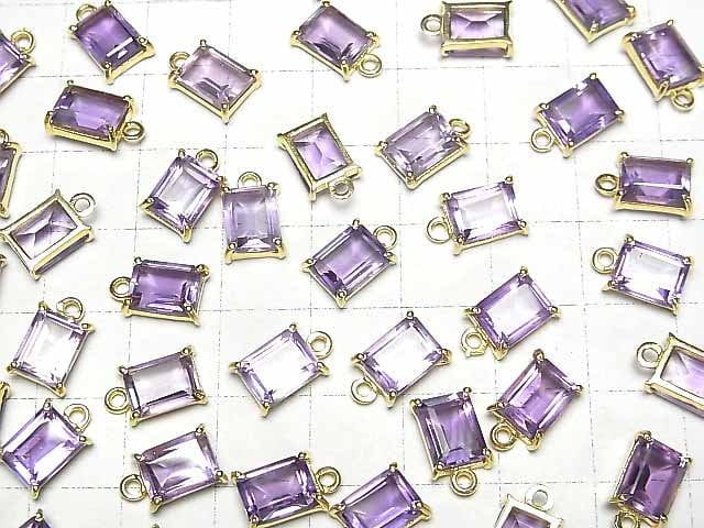 Brasilien Hochwertiger Amethyst AAA Zargenfassung Rechteck Facettiert 8x6mm 18KGP 1Stück