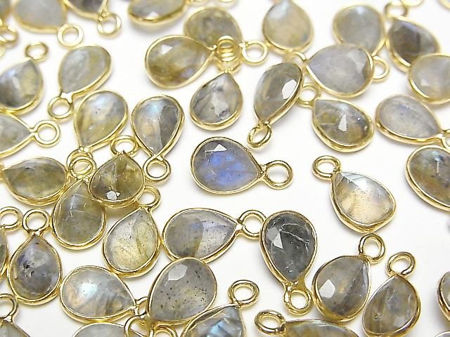 拉長石 AA++ 包鑲梨形刻面 8x6mm 18KGP 3顆