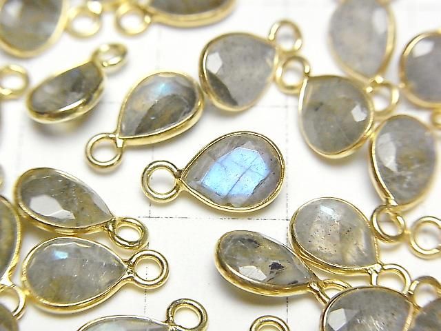拉長石 AA++ 包鑲梨形刻面 8x6mm 18KGP 3顆